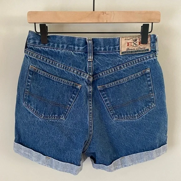 Vintage EXP Express Women's Size Small Blue Denim Cuffed Jean Shorts Made In USA - Picture 5 of 9